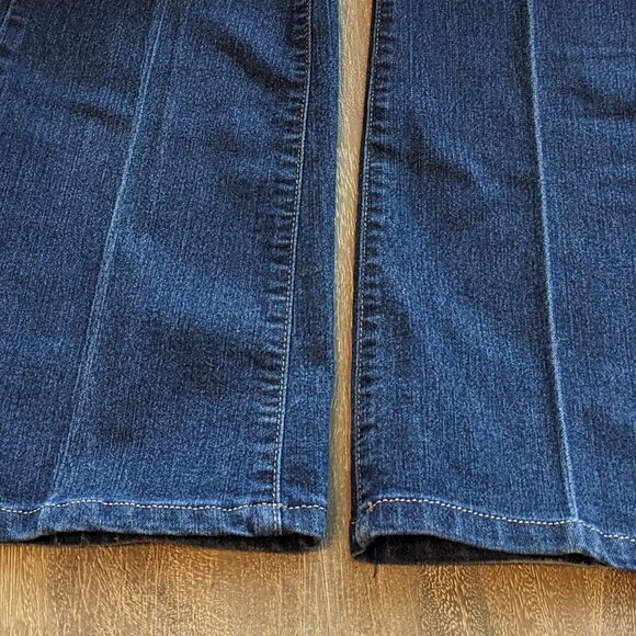 PAIGE, Dark Wash Distressed Skyline Boot Cut Low Rise Denim Blue Jeans, Size 27 - Picture 11 of 11